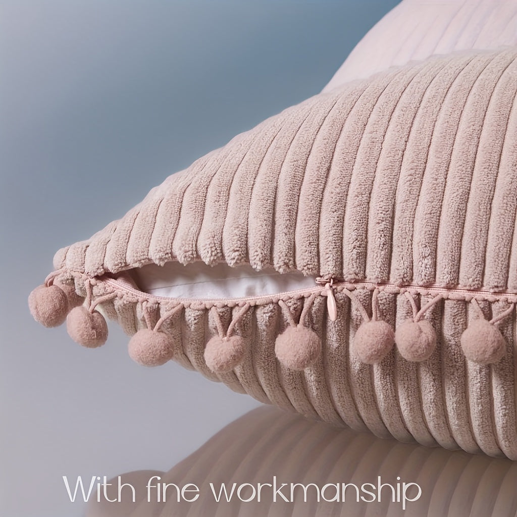 2 чехла для подушек из вельвета с меховыми шариками, идеально подходят для декора гостиной или спальни (подушки не включены).