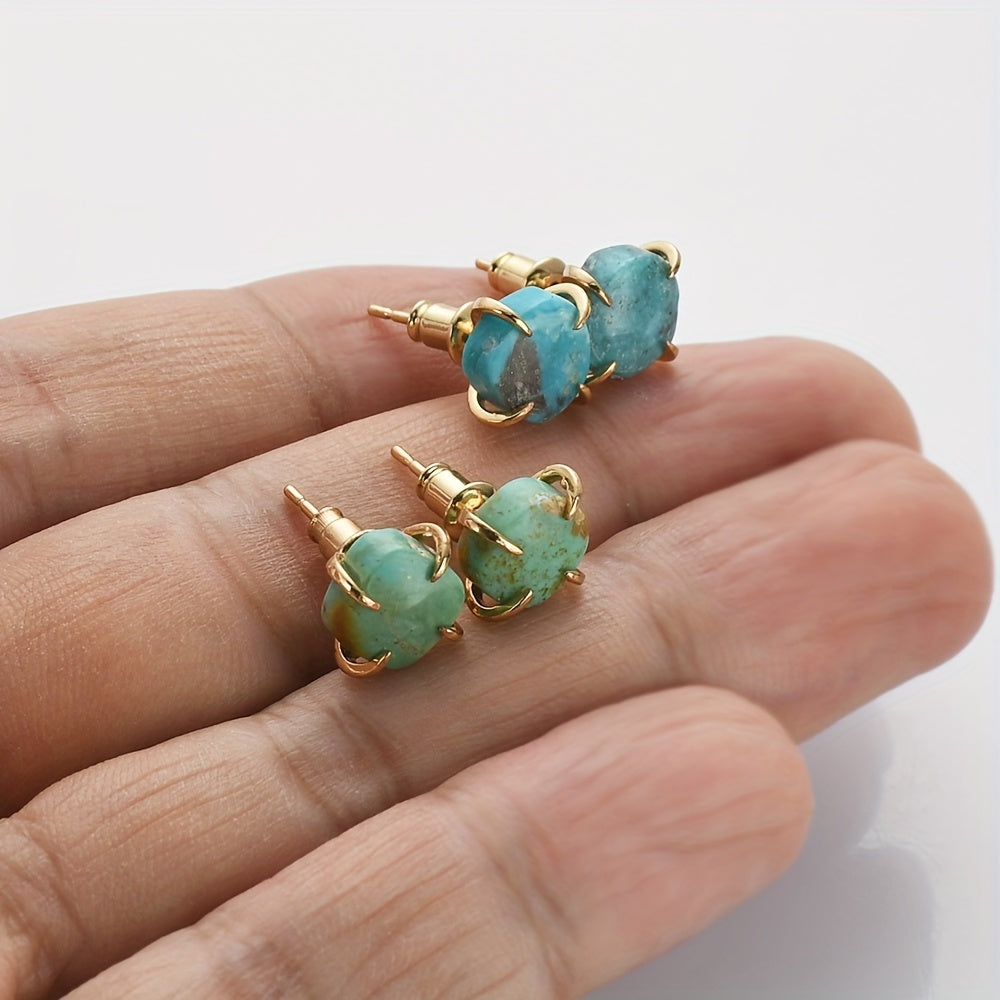 Copper Stud Earrings with Turquoise Stone Boho Chic for Women