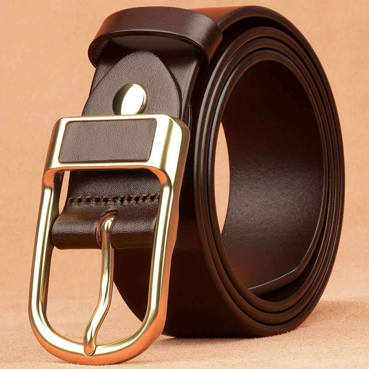 Men's Dark Brown PU Leather Retro Buckle Belt for Casual Business Jeans