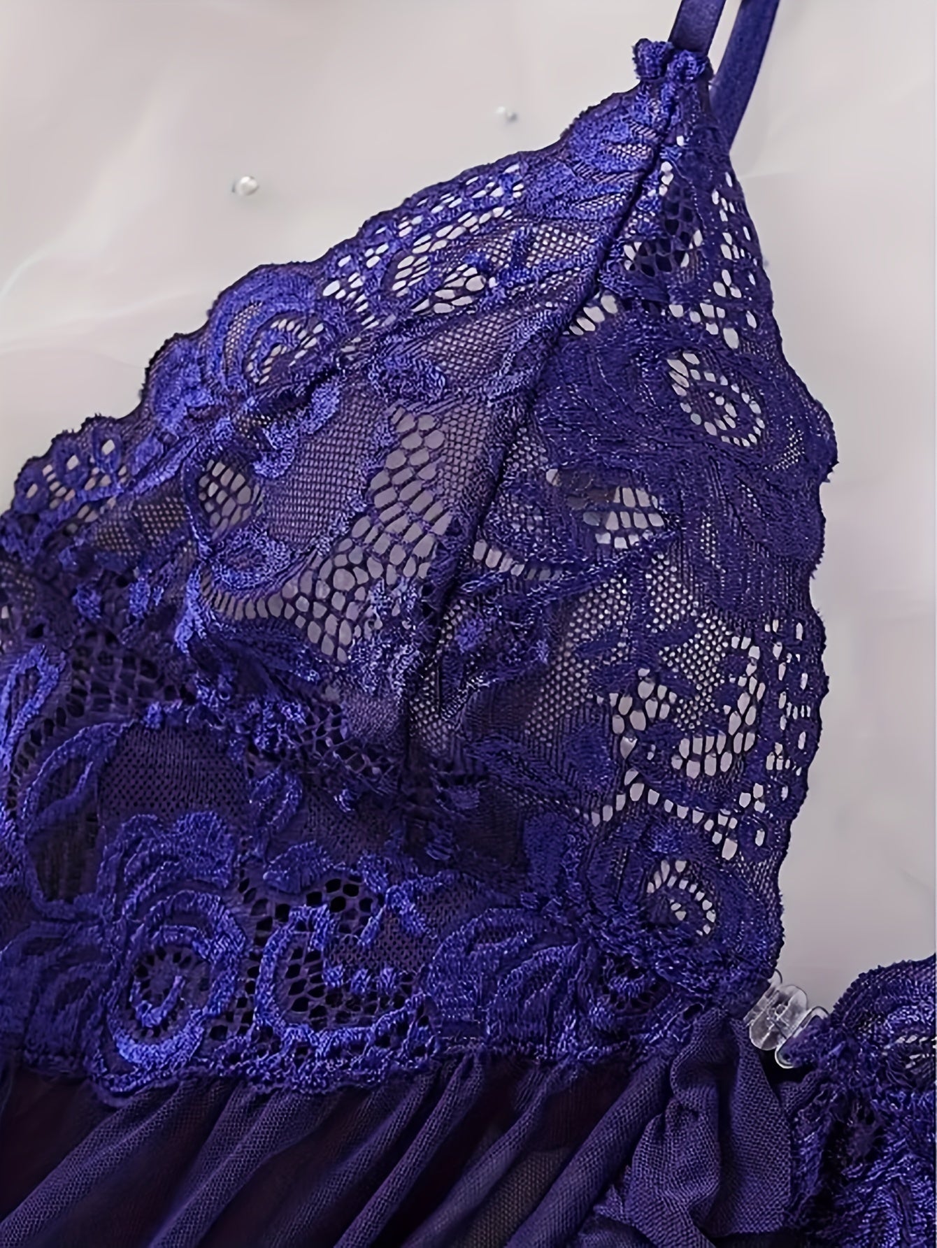 Women's Lace Nightgown with Deep V Back Bow Detail and Asymmetrical Hem