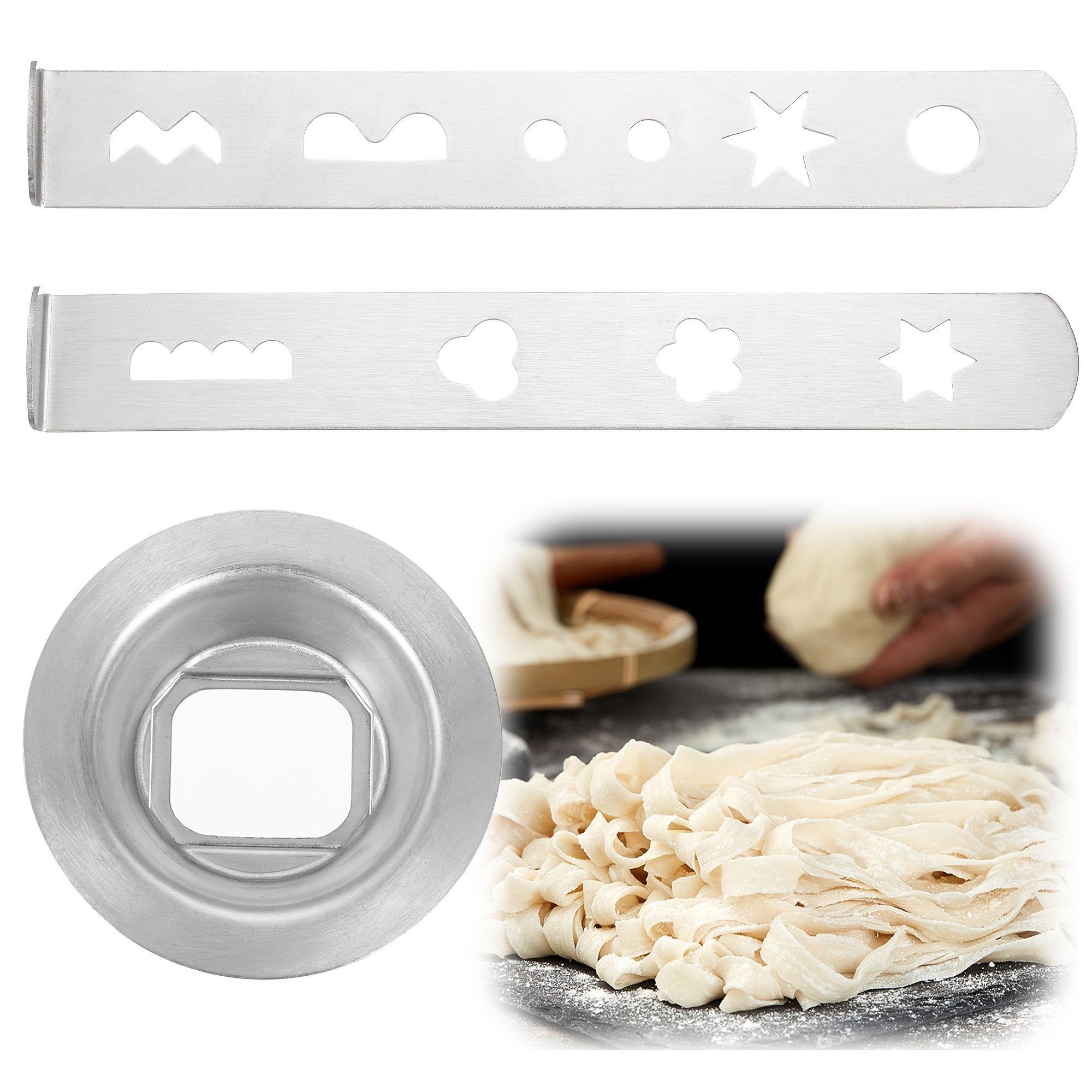 Naychali po'latdan yasalgan pechene kesgichlar to'plami, 3 xil shaklda: Yulduz, Yurak va Doira - Yaratkansiz pishirish uchun mukammal, Rojdestvo pechene va pizza uchun ideal - Oziq-ovqat xavfsizligi uchun mo'ljallangan xamir qo'shimchalari bilan birga.