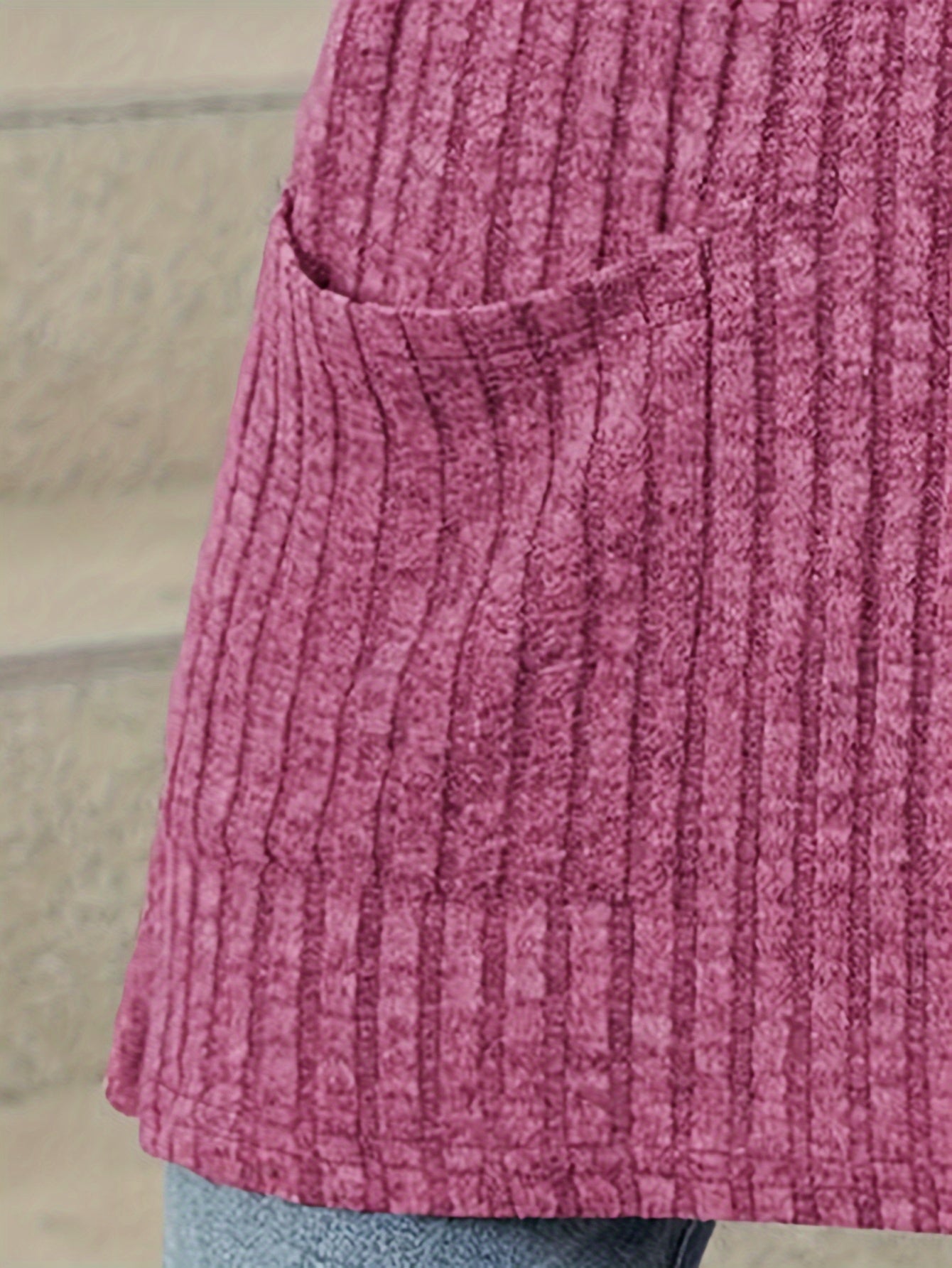 Plus Size Long Sleeve Top with Pockets Polyester Knit Solid Color