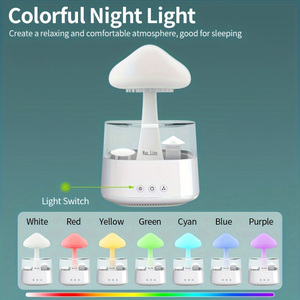 Colorful LED Night Light Humidifier with Rainfall Design, 450ml, USB-C