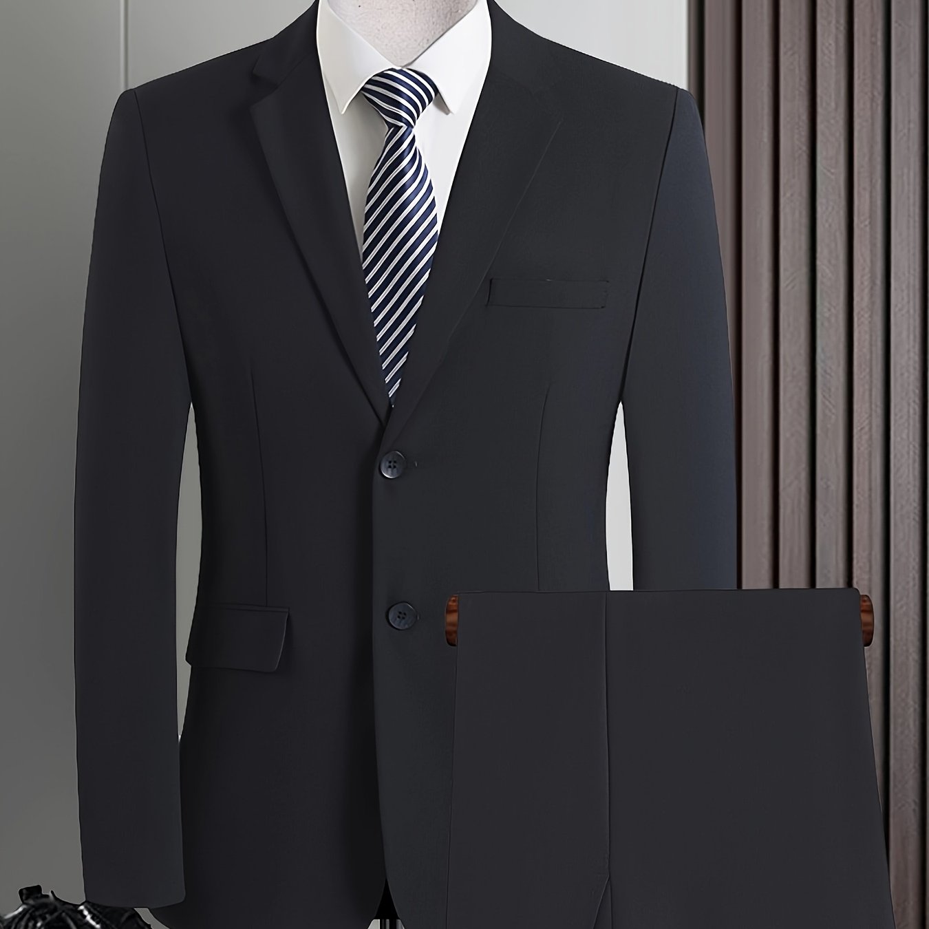 Men's Polyester Viscose Blend Suit Set Solid Color Long Sleeve Skinny Fit Business Casual All Seasons