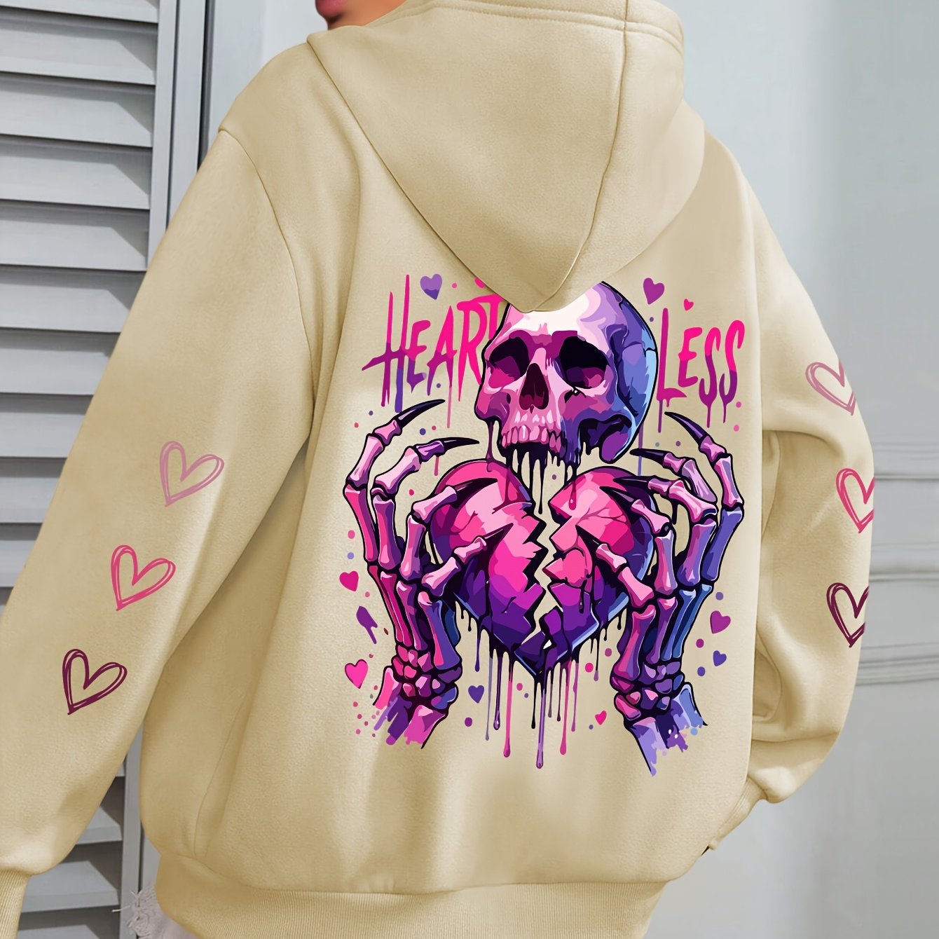 Plus Size Women's Heart Love Print Hoodie Long Sleeve Pullover
