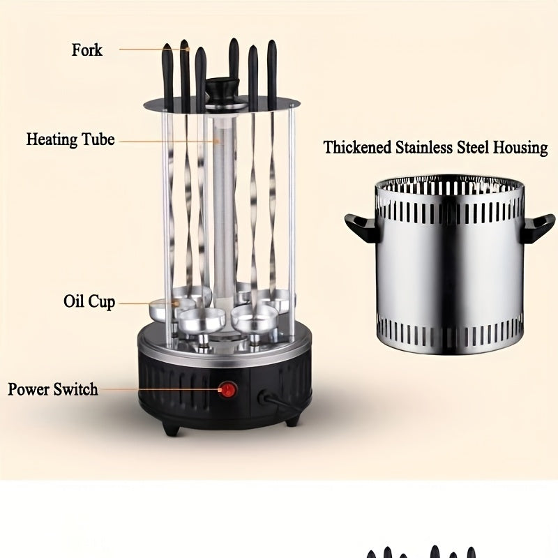 Cheksiz ichki grill, tutunsiz pishirish uchun, shishliklar, Rodizio Asador, Shawarma va boshqalar uchun ideal! Kabob shishliklari, barbekyu savatchalari va qo'lqoplar bilan birga - uy uchun mukammal