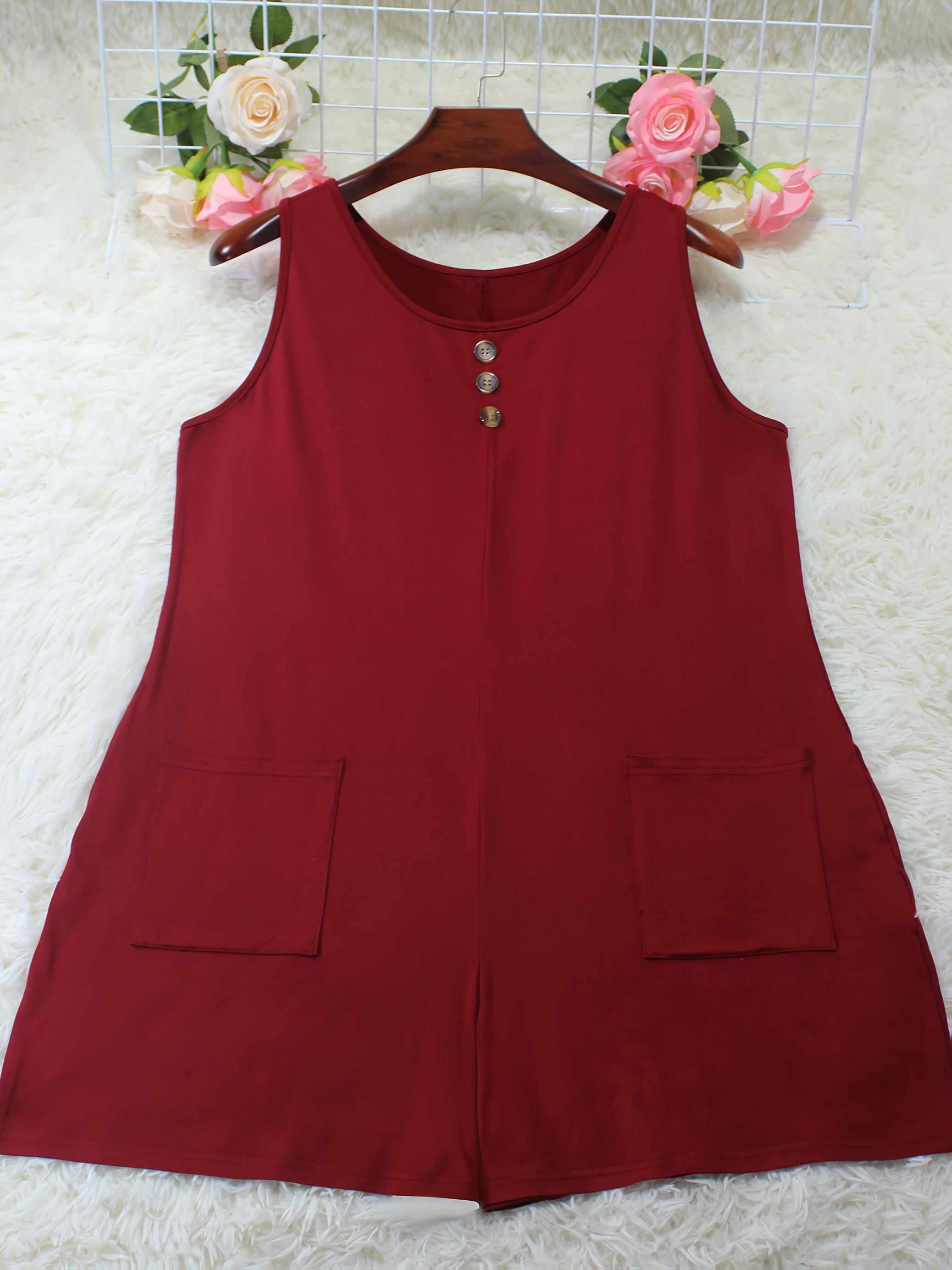 Plus Size Sleeveless Jumpsuit Black Golden Buttons Pockets Loose Fit