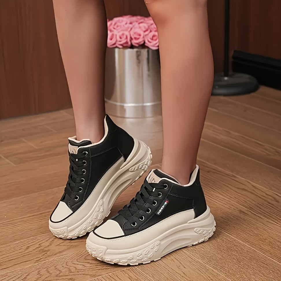 Zapatillas altas para mujer con plataforma ligera, con cordones, para todas las estaciones