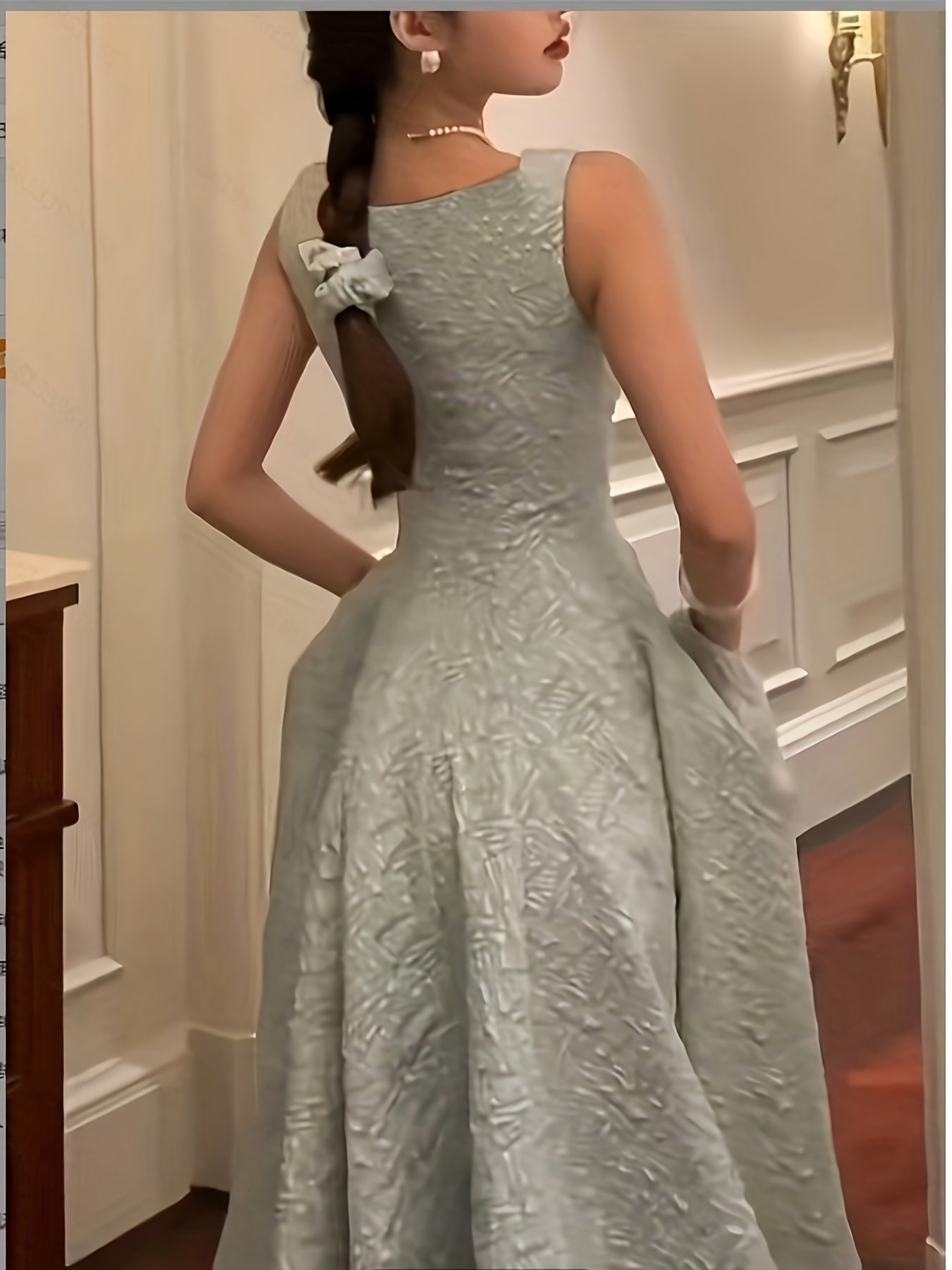 Vestido de Jacquard para adultos con cuello cuadrado y falda acampanada, poliéster sólido, primavera y verano