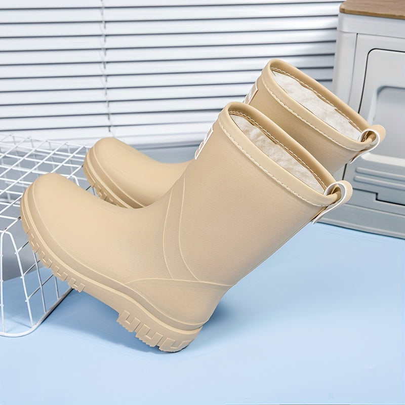 Women's Fleece-Lined Mid-Calf Rain Boots Waterproof Winter Snow Shoes