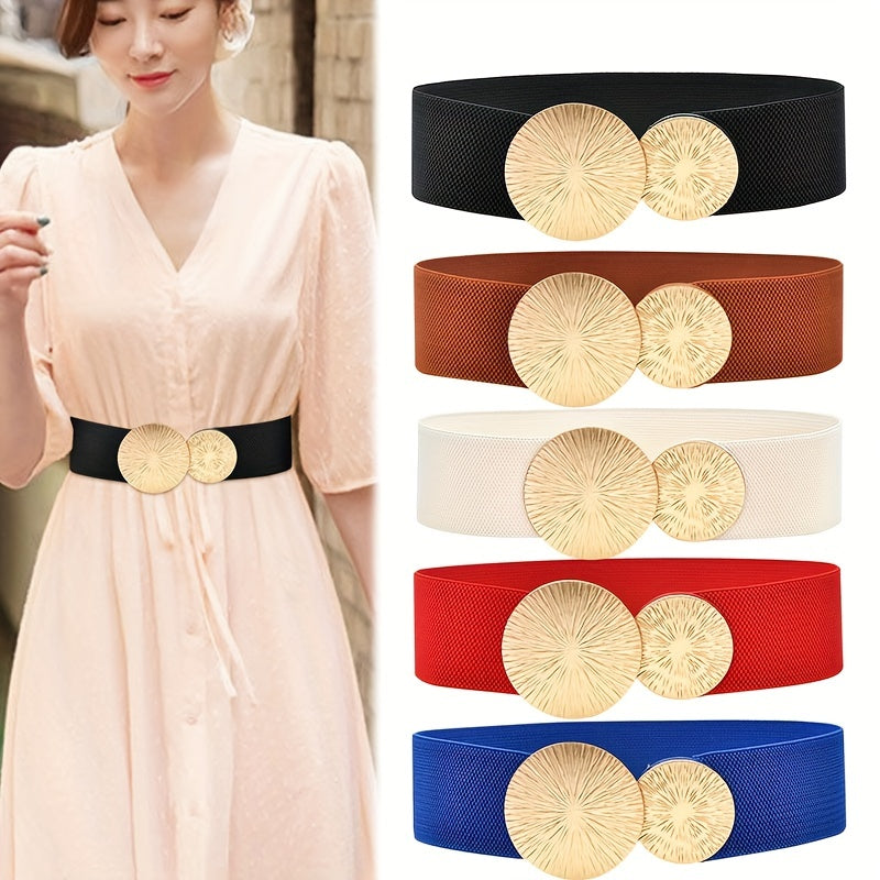 Женский винтажный ремень с эластичным поясом и золотой пряжкой