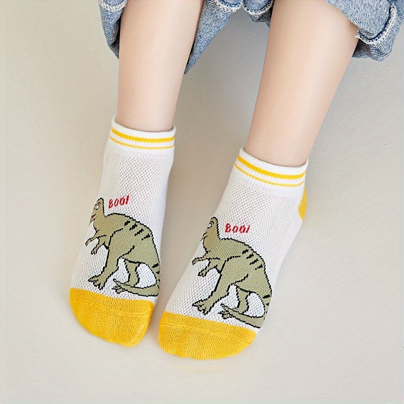 Calcetines de dinosaurio para niño, 5 pares, calcetines transpirables hasta el tobillo para niños, primavera y verano
