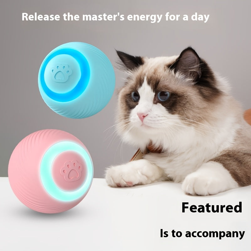 USB Rechargeable Cat Teaser Ball Striped Silicone All Breeds Interactive Toy