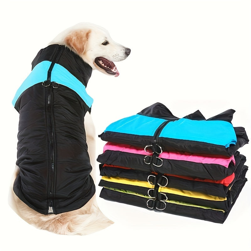Windproof Winter Dog Jacket for Medium Breeds Polyester Zippered Warm Outdoor Apparel