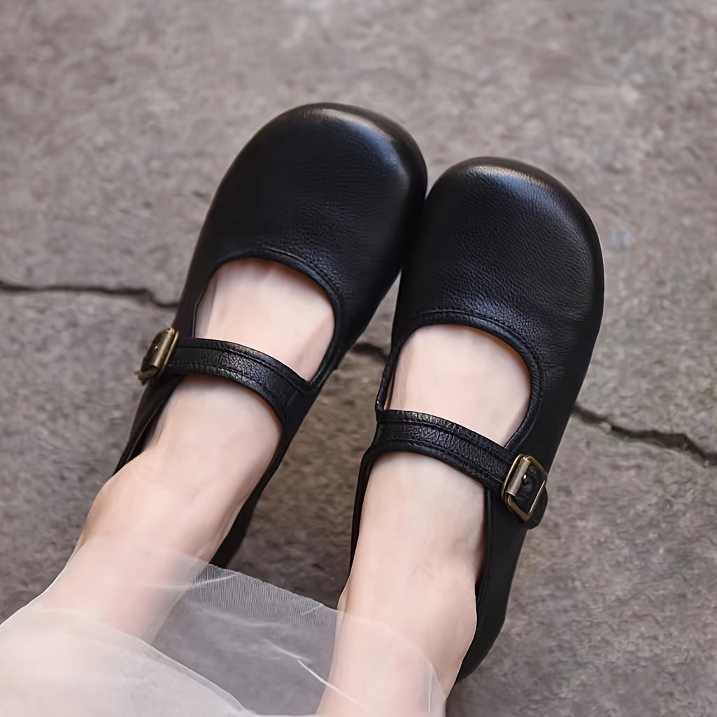 Women's Leather Flat Shoes Soft Sole Beige Slip-On Casual Travel