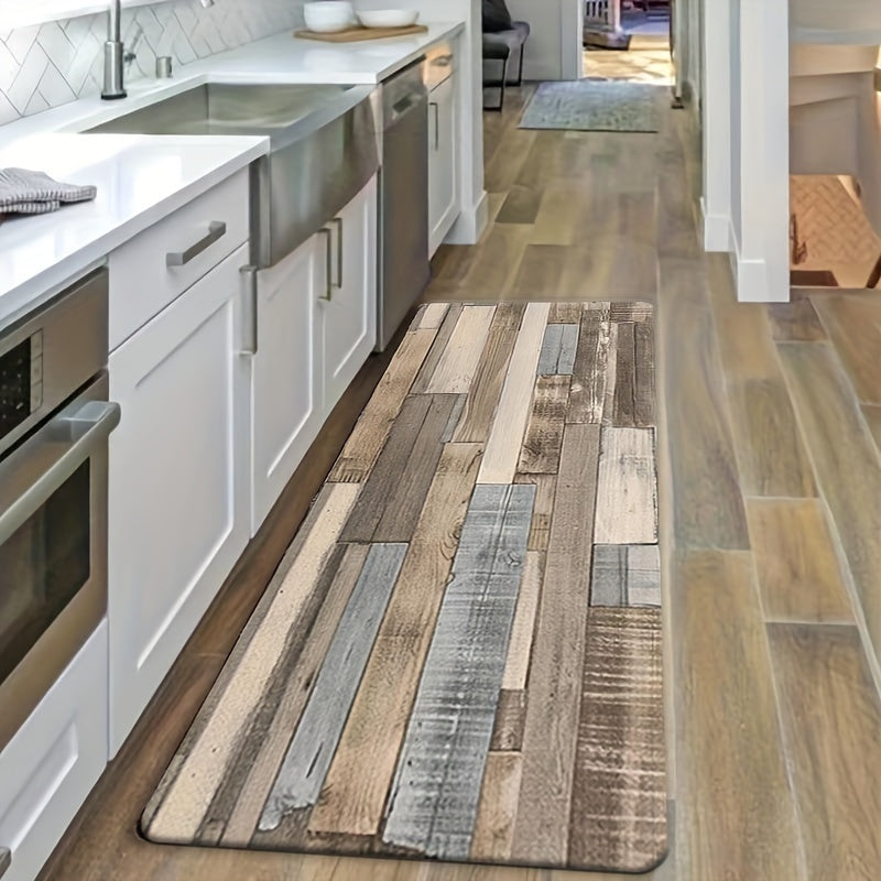 Anti-Skid Water-Absorbing Kitchen Mat with Wood Grain Pattern for Indoor Use