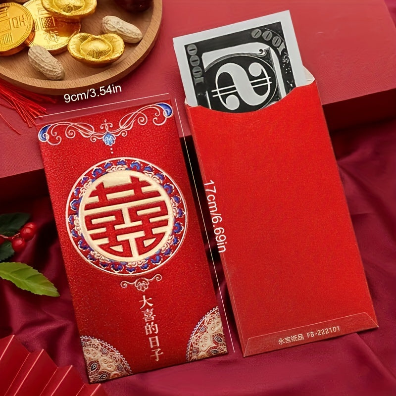 Set of 6 Frosted Red Envelopes for Chinese New Year Lucky Money Gift and Wedding Decoration