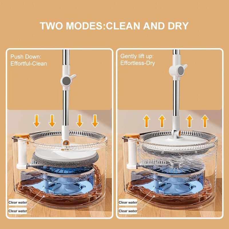 Spin Mop and Bucket System with Long Handle for Wet and Dry Floor Cleaning