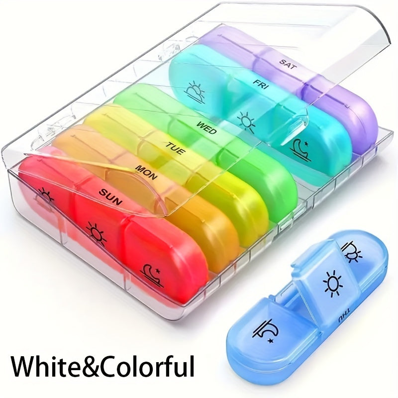 Black Pill Box with 21 Compartments Weekly Portable Plastic Organizer
