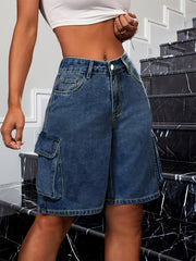 Shorts de mezclilla para mujer casuales hasta la rodilla estilo retro Bermuda