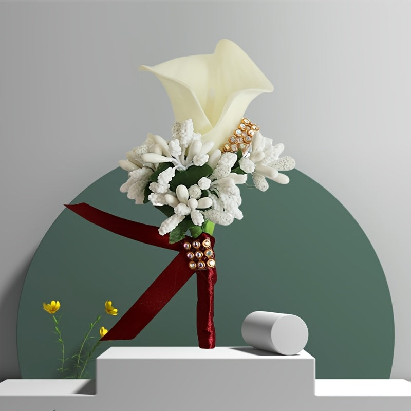 European-Style Artificial Calla Lily Corsage Set for Weddings and DIY Embellishments