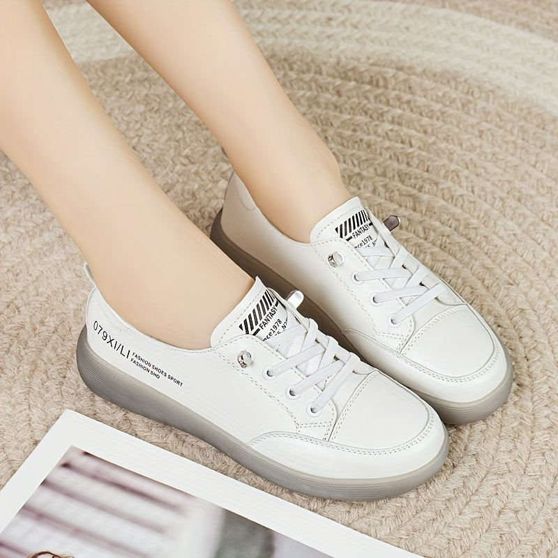 Women's PU Flat Shoes Lace Up Solid Color All Season