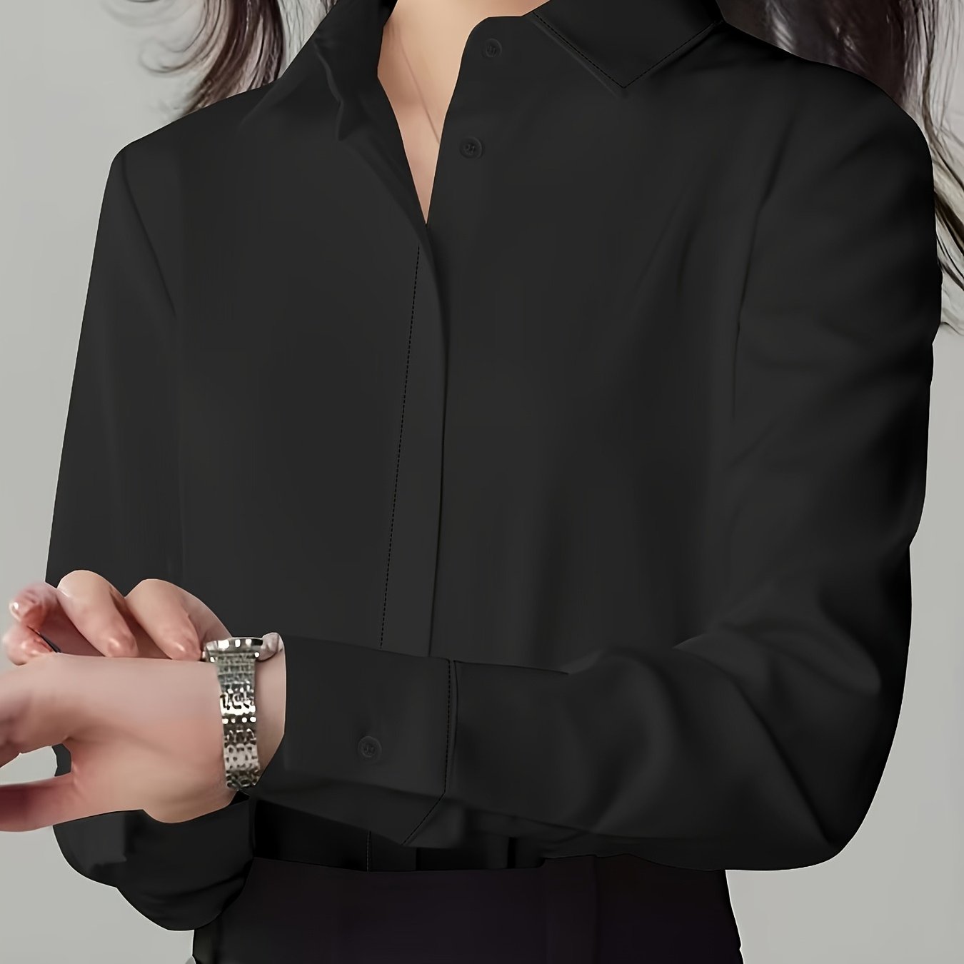 Women's Long Sleeve Shirt Polyester Solid Color Elegant French High-End 2024