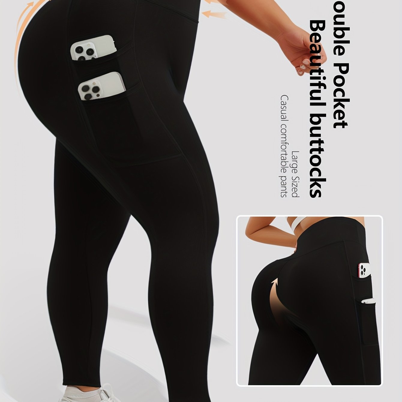 Plus Size Pink High-Waist Yoga Leggings with Pockets Seamless Stretchy