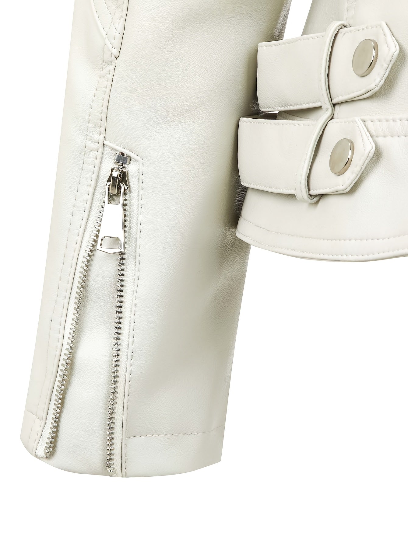 Women's Faux Leather Biker Jacket with Stand Collar and Zipper for Spring Fall Casual Wear