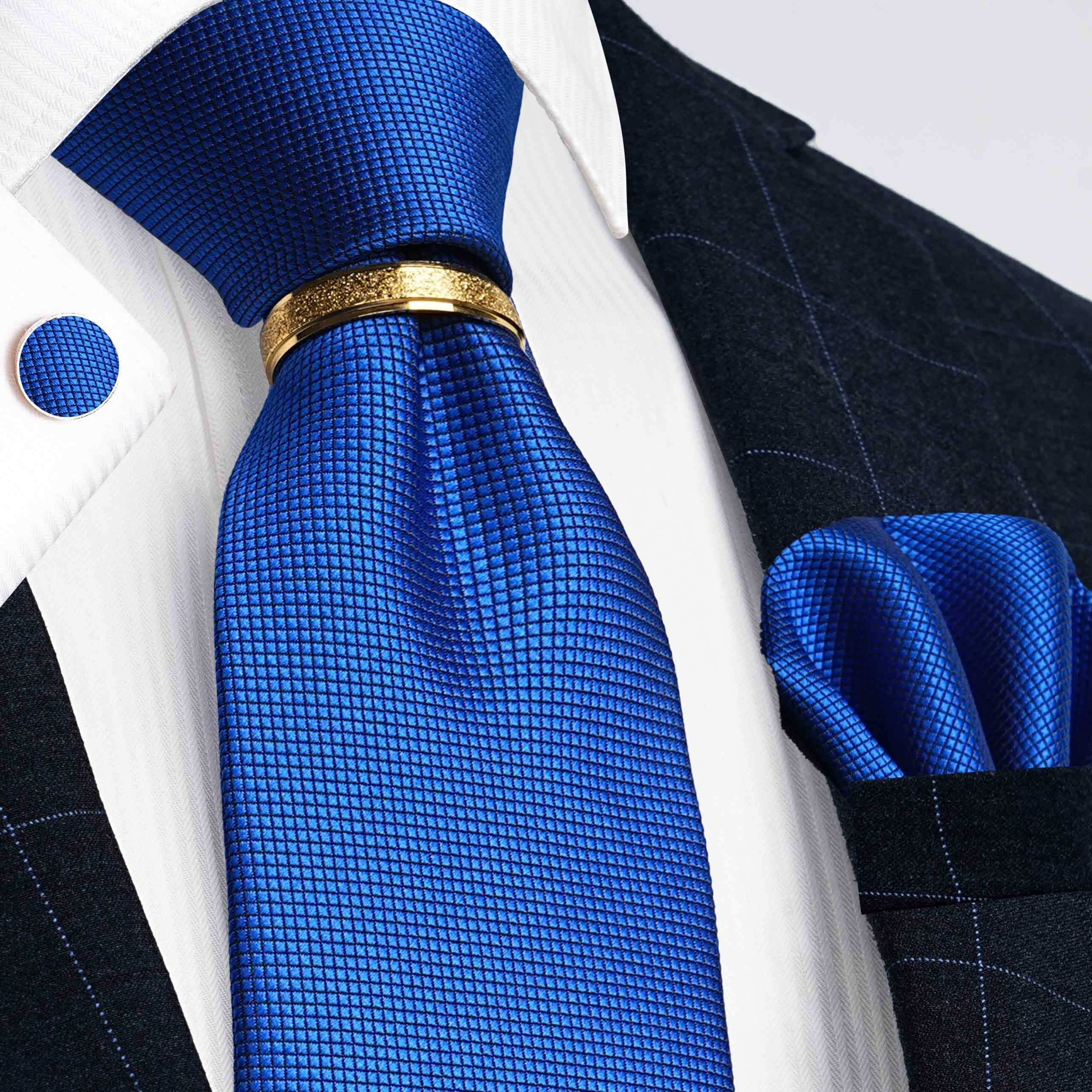 Men's 4-Piece Tie Set Necktie Pocket Square Cufflinks Gold Tie Clip for Weddings Groomsmen Business