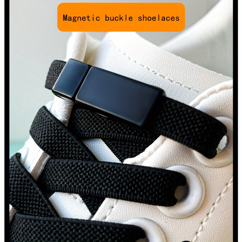 Unisex Elastic No-Tie Shoelaces with Magnetic Buckle Lightweight Polyester