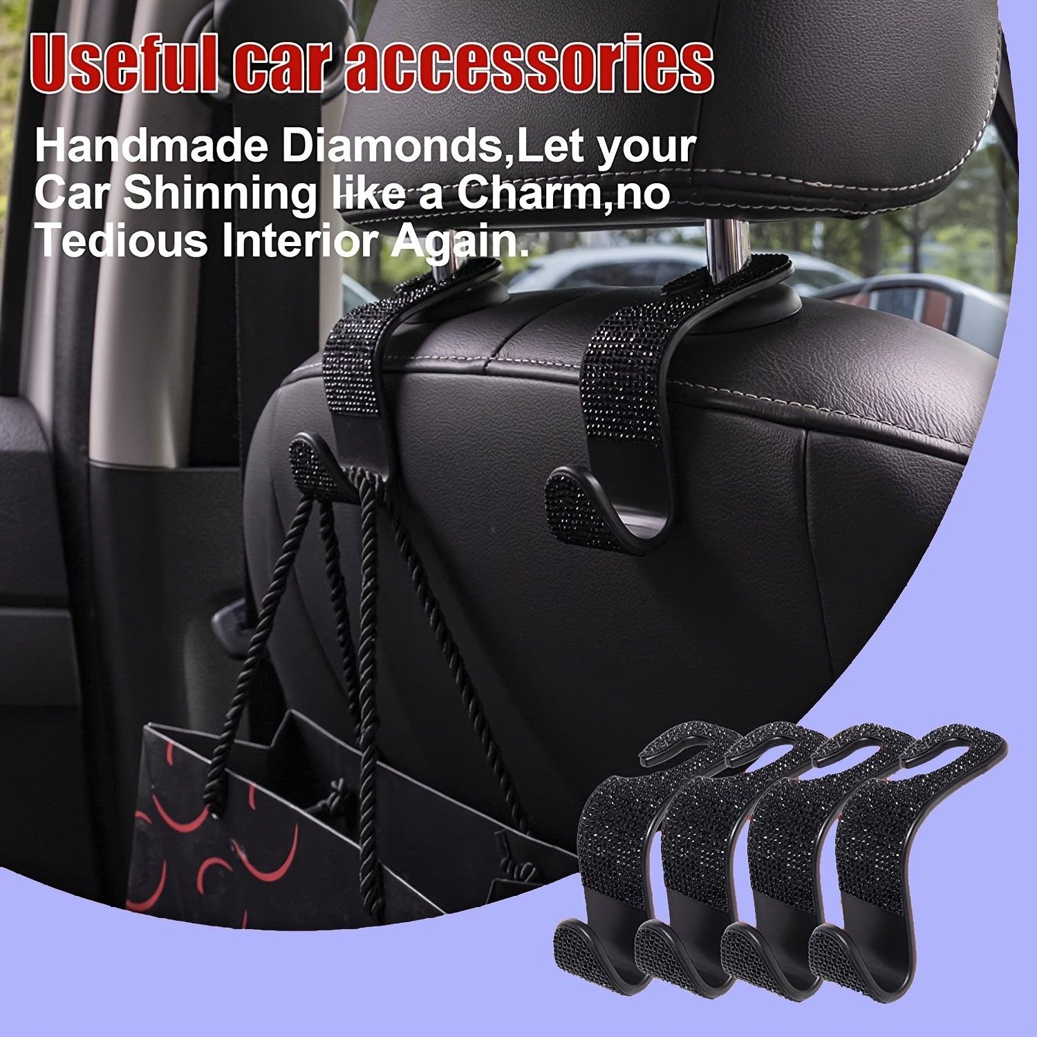 4 шт. кристальных стразовых крючка для автомобильных подголовников, держатель для сумок на заднем сиденье для женщин и мужчин