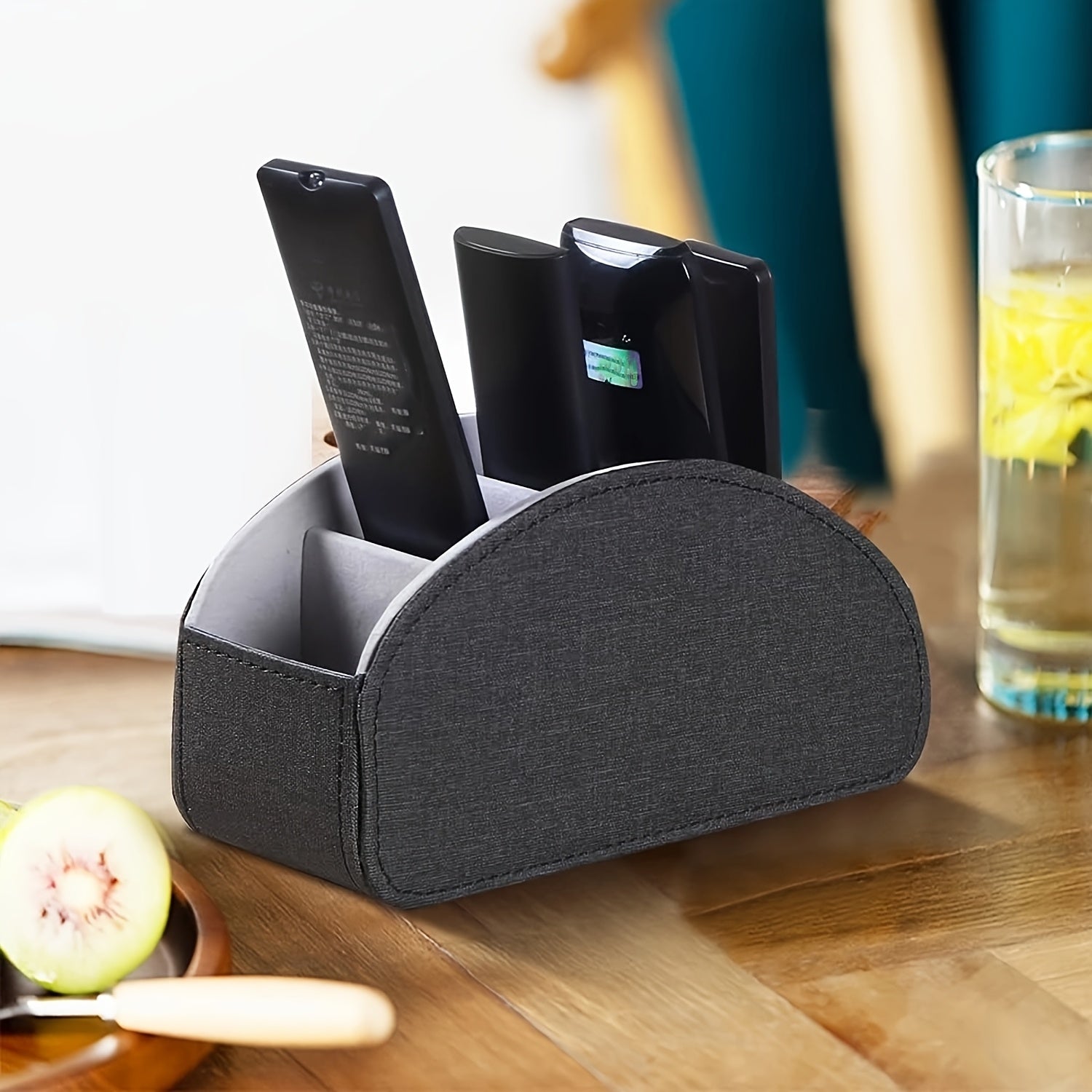 Faux Leather Remote Control Organizer with 5 Compartments for TV Remotes and Controllers