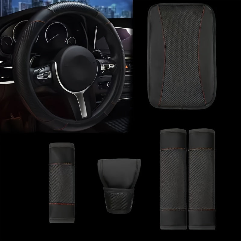 Car Interior Accessories Set Microfiber and Carbon Leather 6pcs