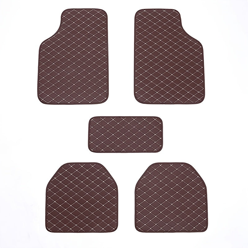 Universal Waterproof PU Leather Car Floor Mats 5 Pack Checkered Pattern