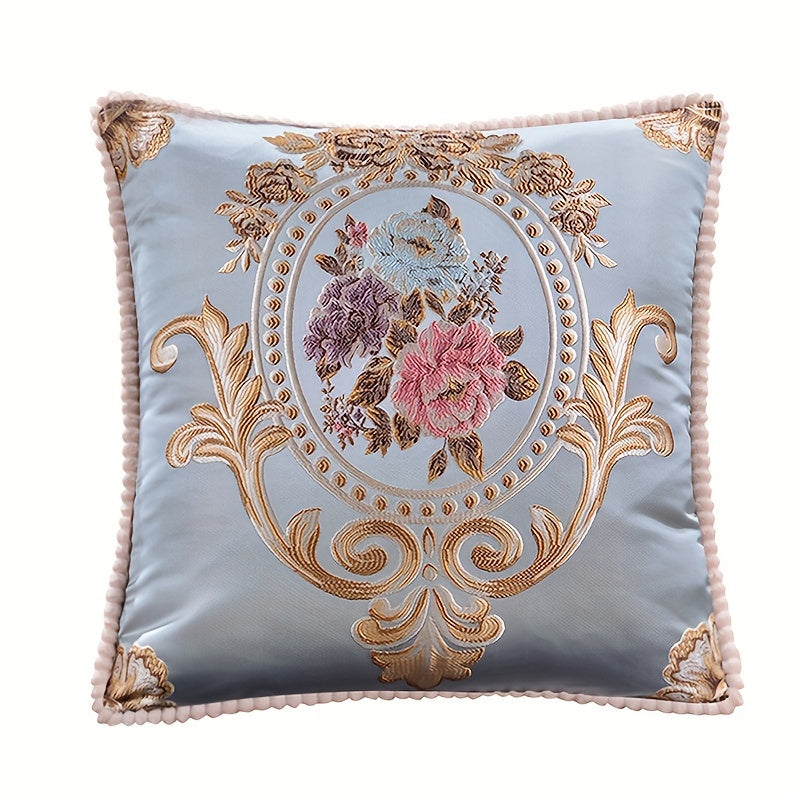 Embroidery Rose Floral Jacquard Square Throw Pillow Cover Single-Sided Home Decor