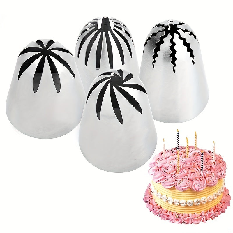 Set of 4 Stainless Steel Russian Cake Piping Tips for Frosting and Decoration