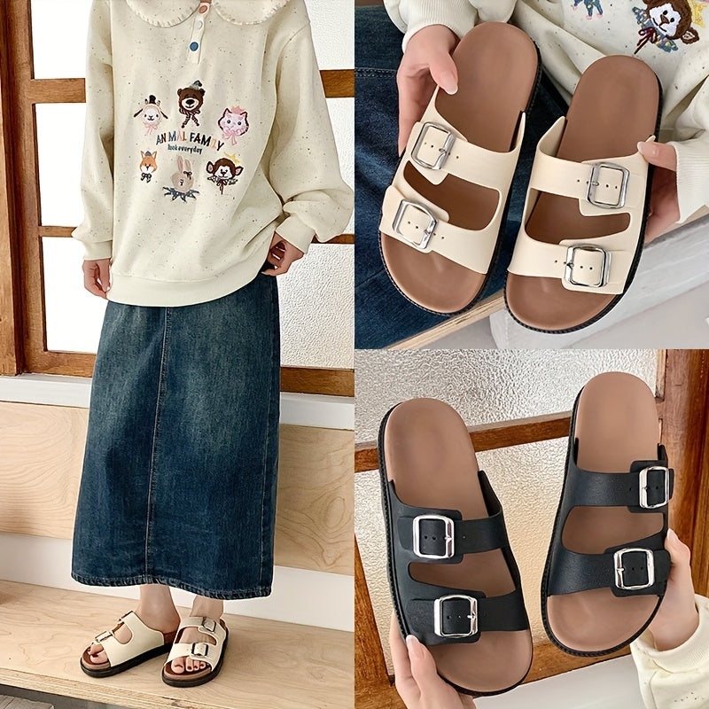 Ayollar uchun yopilmaydigan sandallar ochiq barmoqli yozgi plyaj poyabzali, yostiqlangan taglik bilan