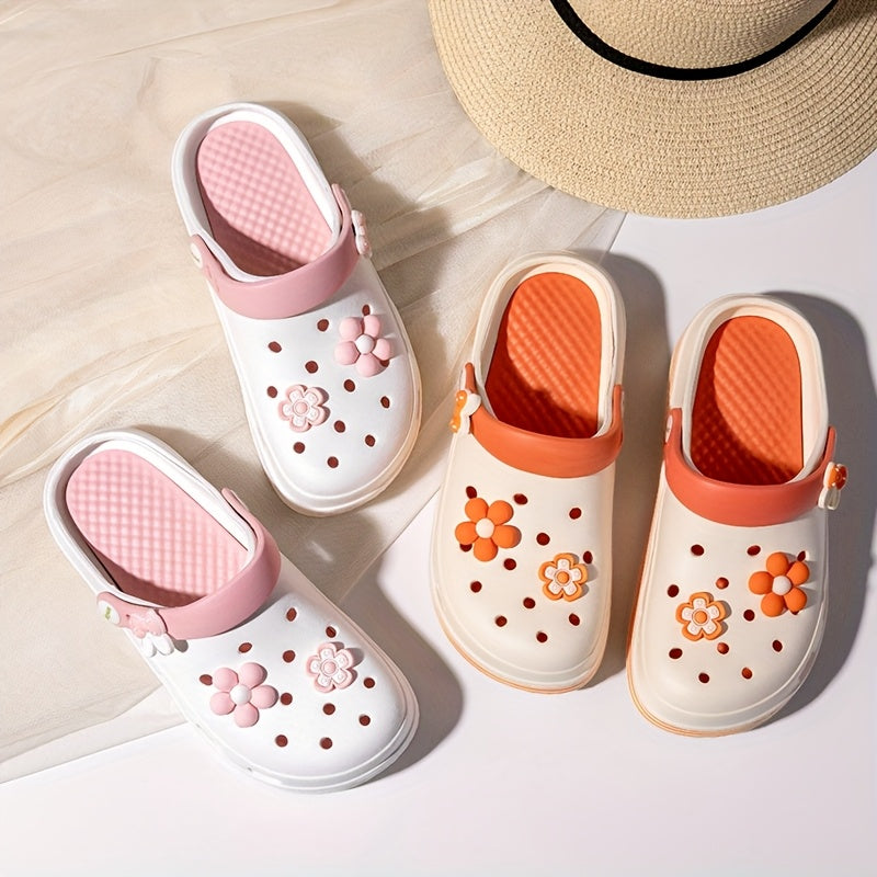 Women's Floral Embellished EVA Slip-On Clogs Breathable Non-Slip Sandals
