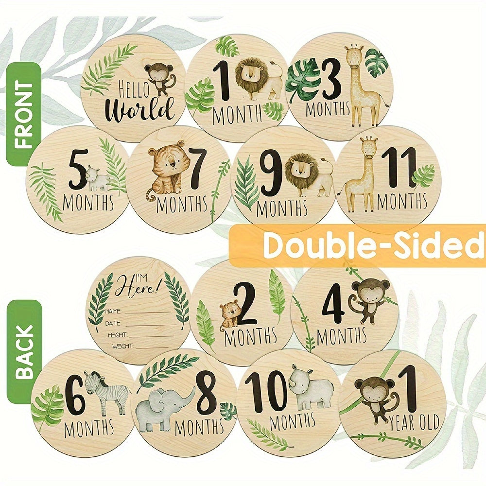 Seven Pieces Wooden Monthly Milestone Cards for Baby Photography and Birth Announcements