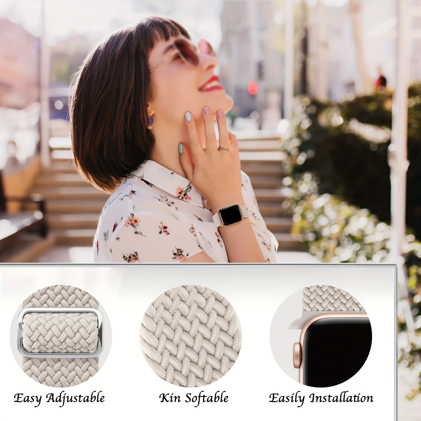 Correa de reloj inteligente trenzada de nylon elástica multicolor para IWatch