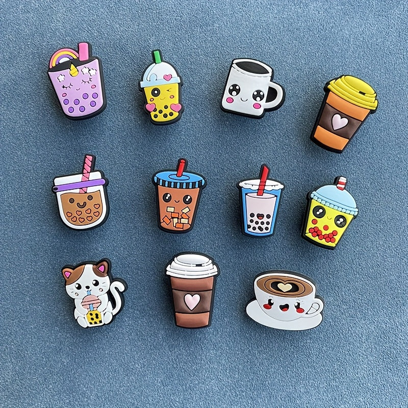11Pcs Kids Girls Boba Tea Shoe Charms Set PVC Shoe Accessories Removable Decor