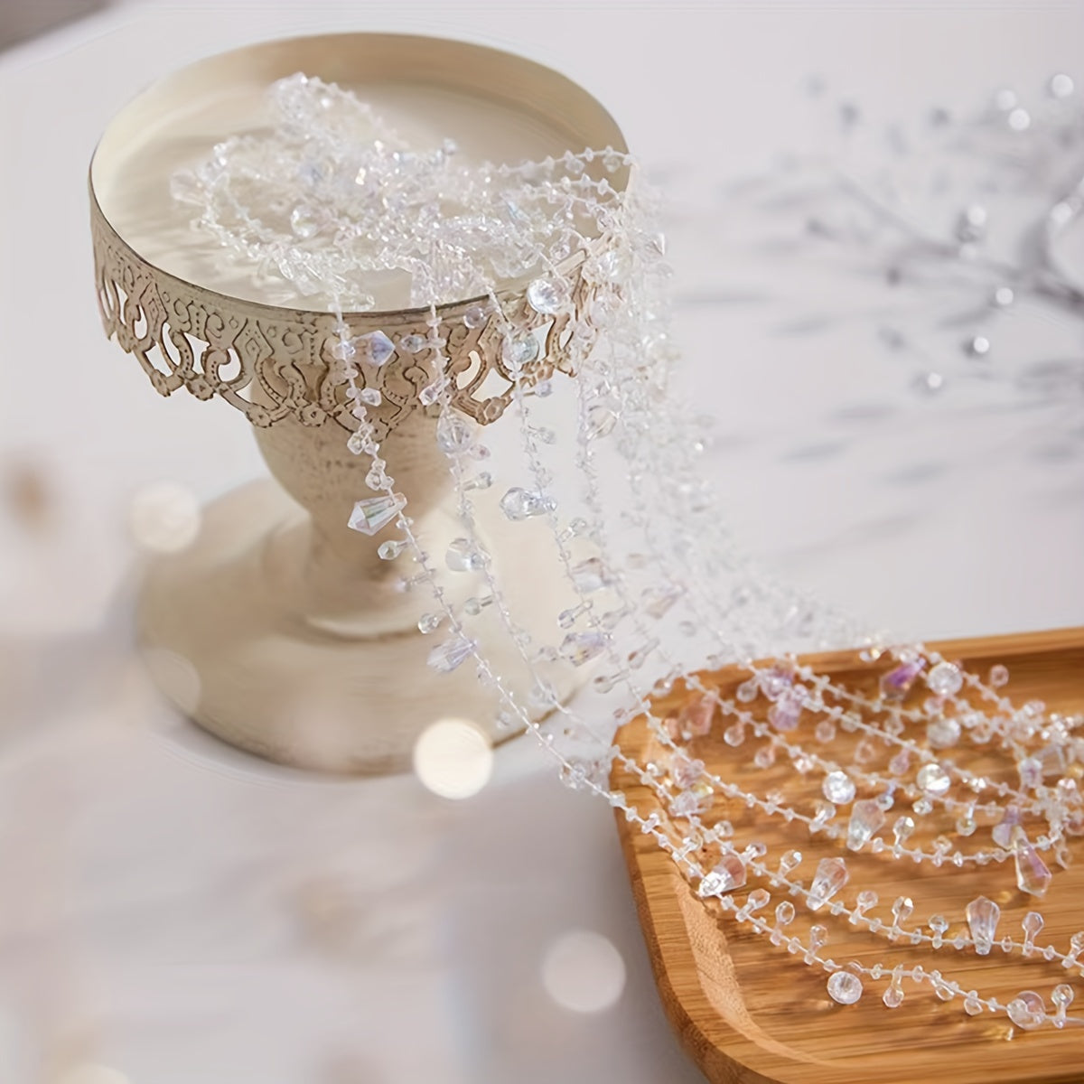 Guirnalda de cuentas de acrílico 3m, cuentas blancas y transparentes, decoración de boda y Navidad, adorno colgante