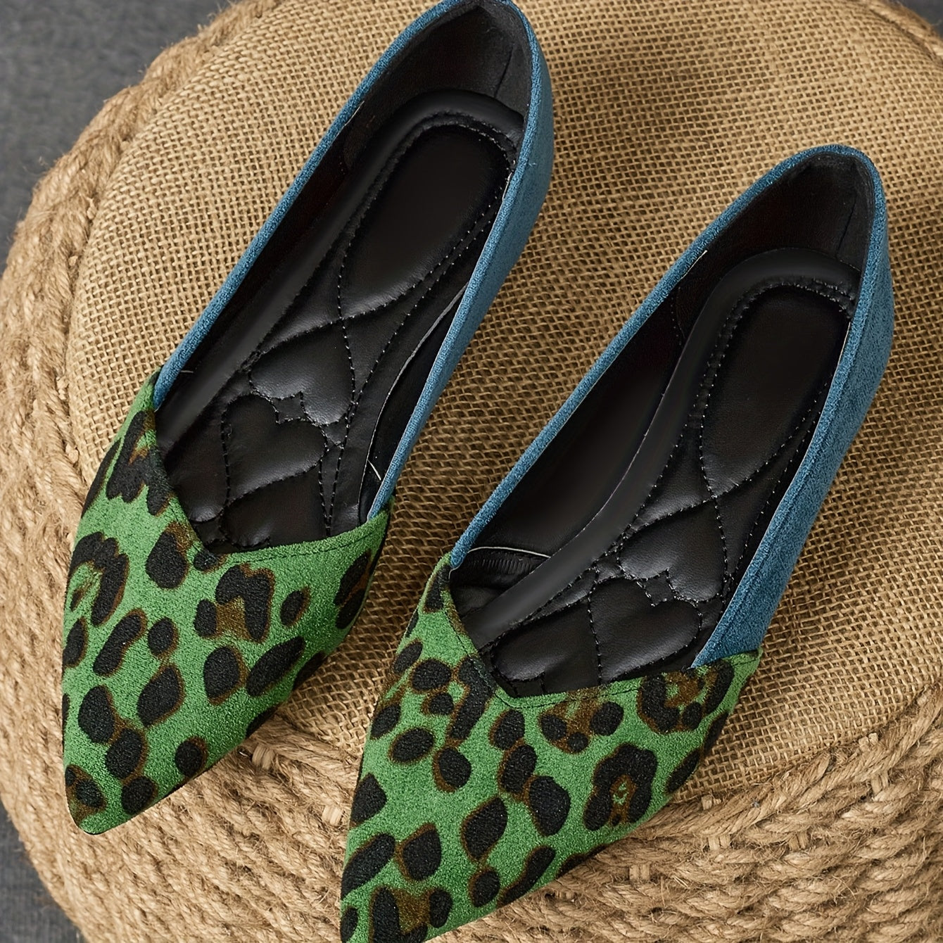 Women's Pointed Flat Shoes Casual Green Blue Leopard Velvet Travel Wedding Pair