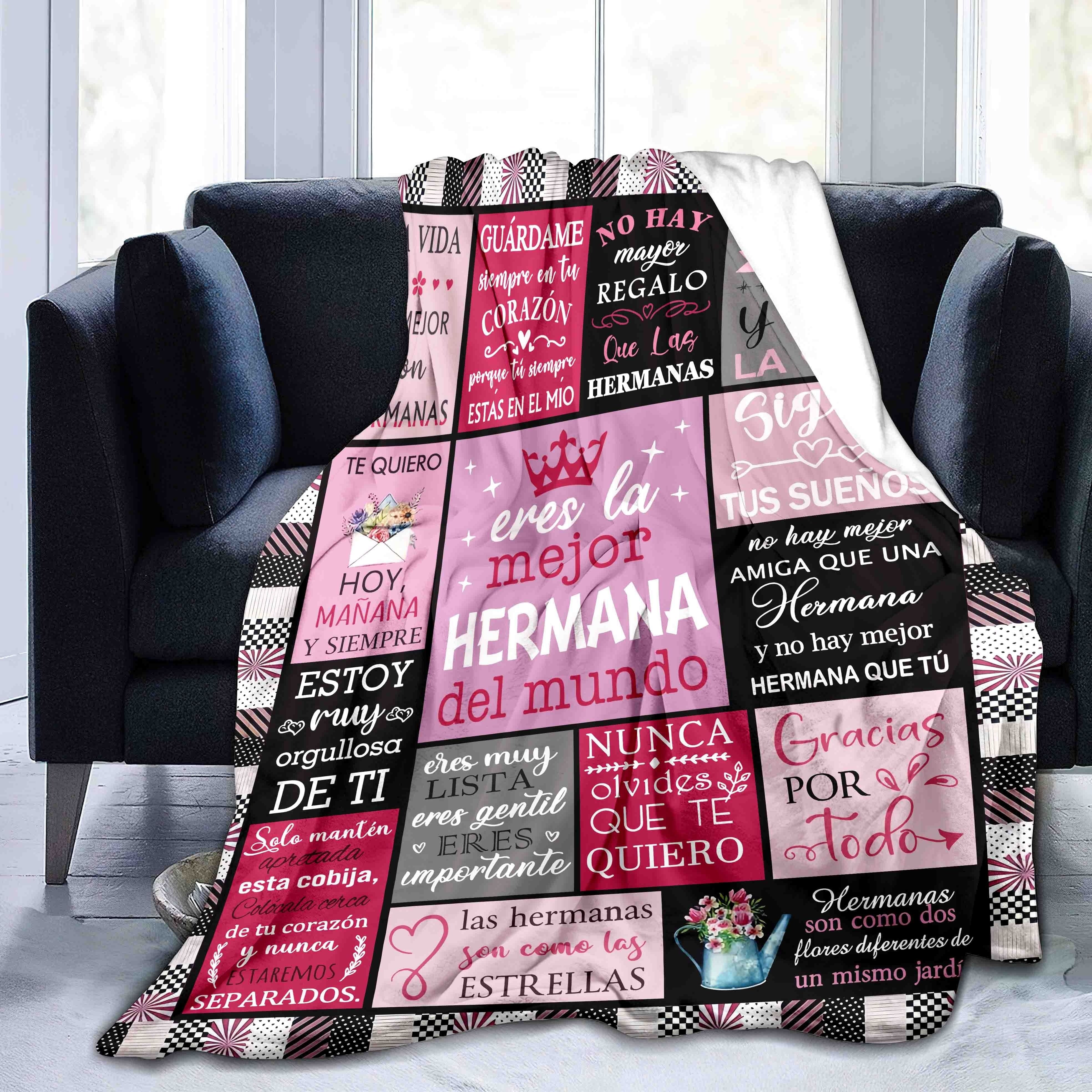 Plaid Flannel Throw Blanket with Spanish Phrases and Mixed Colors for All Seasons
