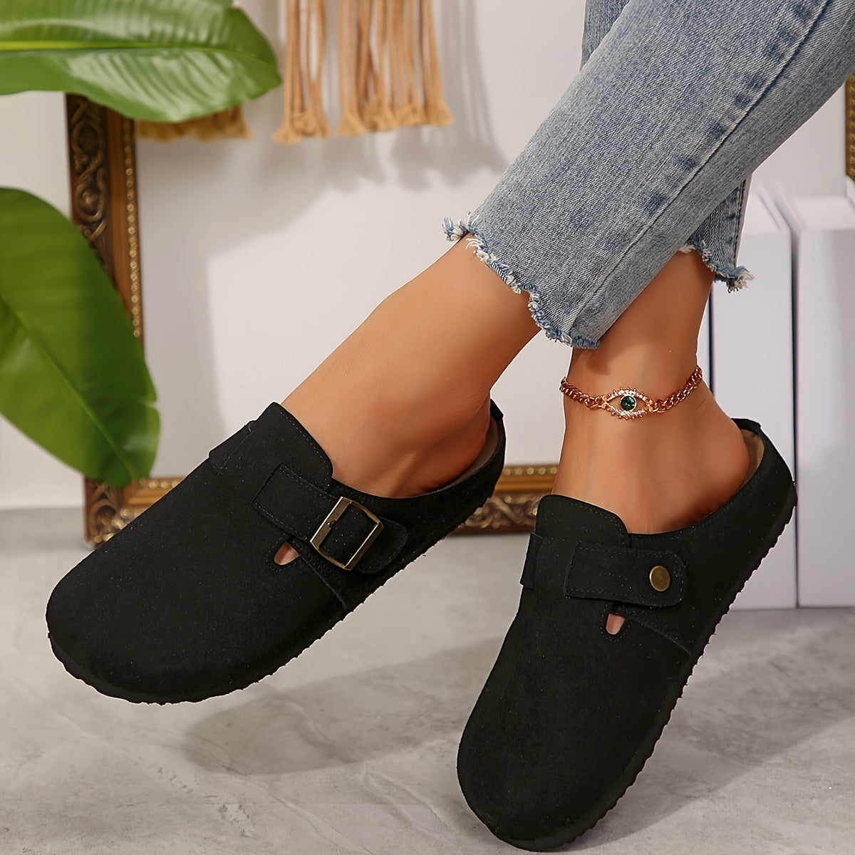 Ayollar uchun slip-on, dumaloq burchakli mokasalar, sun’iy yuqori, sirpishga qarshi taglik, barcha mavsumlar uchun