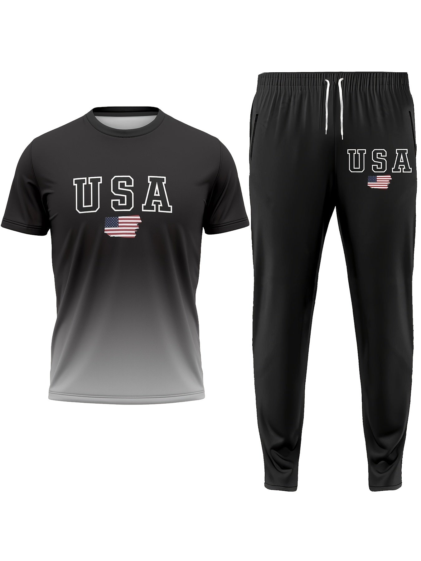 Conjunto de manga corta para hombre con estampado en degradado en 3D en poliéster, casual