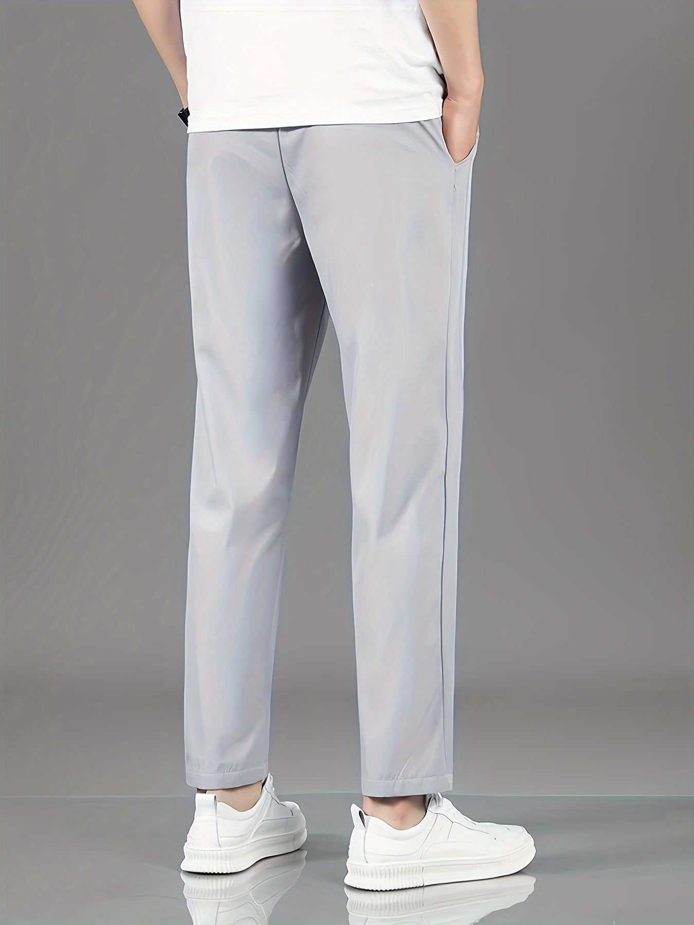 Men's Casual Straight-Leg Pants Solid Polyester Non-Stretch Machine Washable for Spring Fall