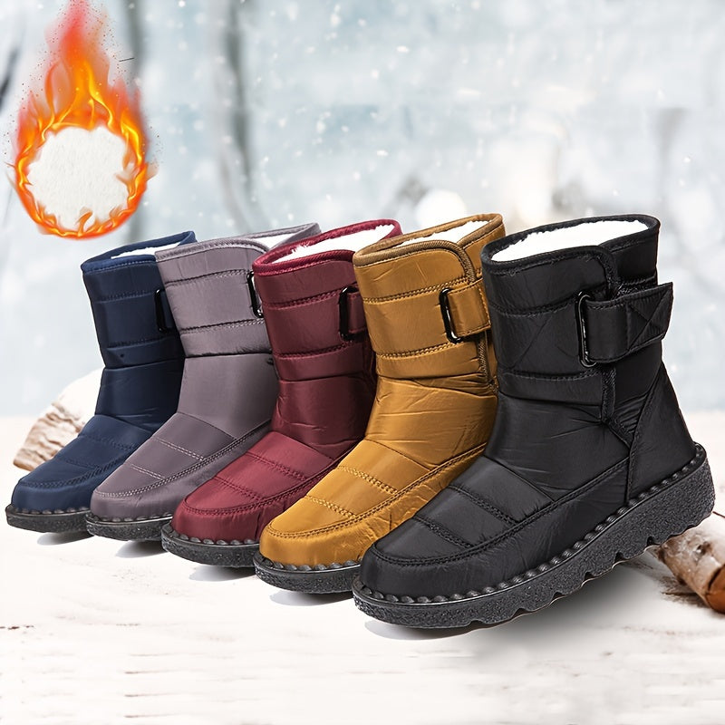 Women's Mid Heel Snow Boots Water-Resistant Fabric All-Season Sizes 36-43