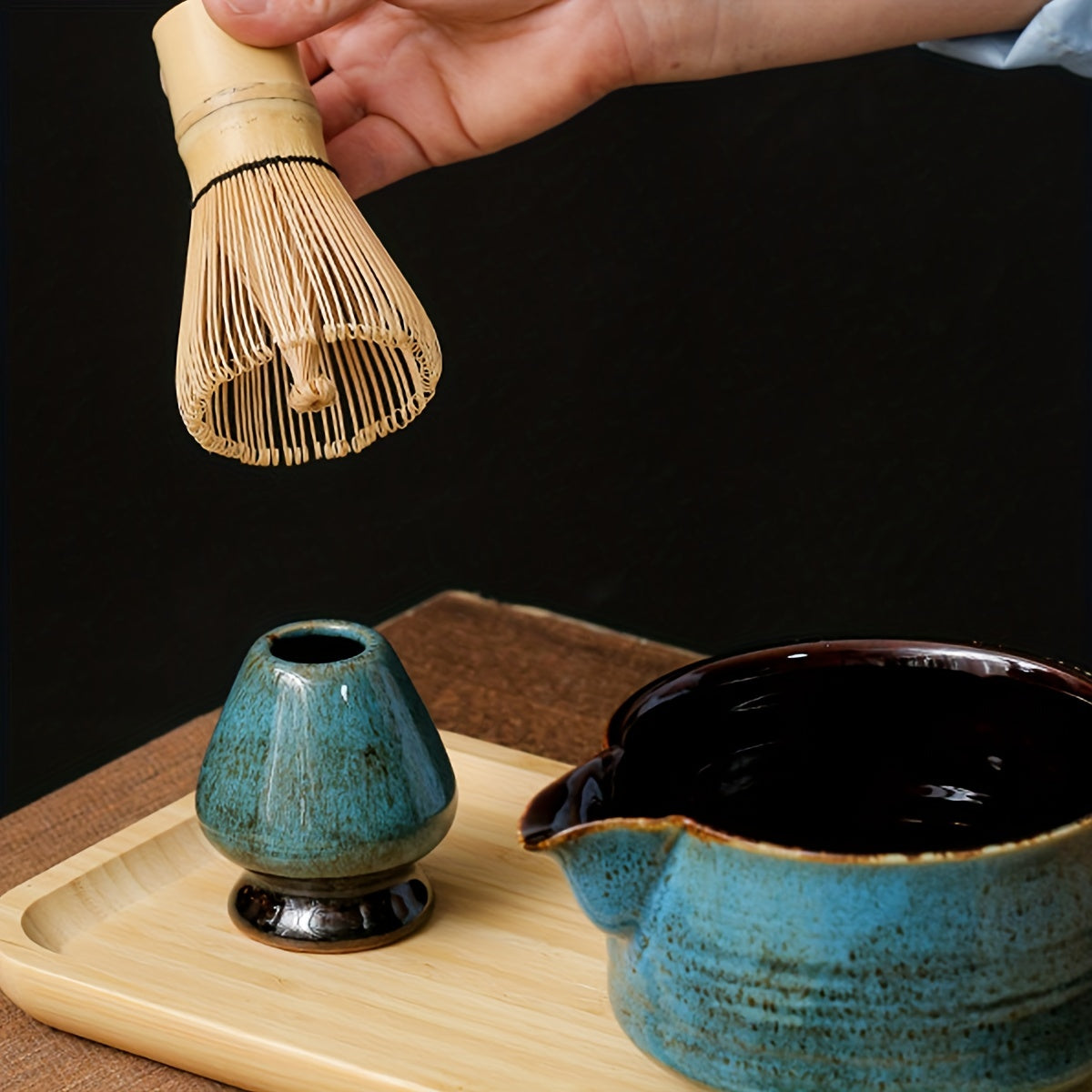 Matcha Tea Ceremony Set with Bamboo Whisk Scoop Stand for Home or Restaurant Use